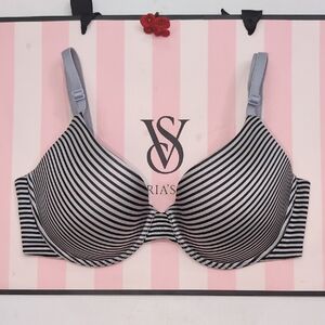 Victoria's Secret Black and White Striped Bracelet Uplift Semi Demi size34C